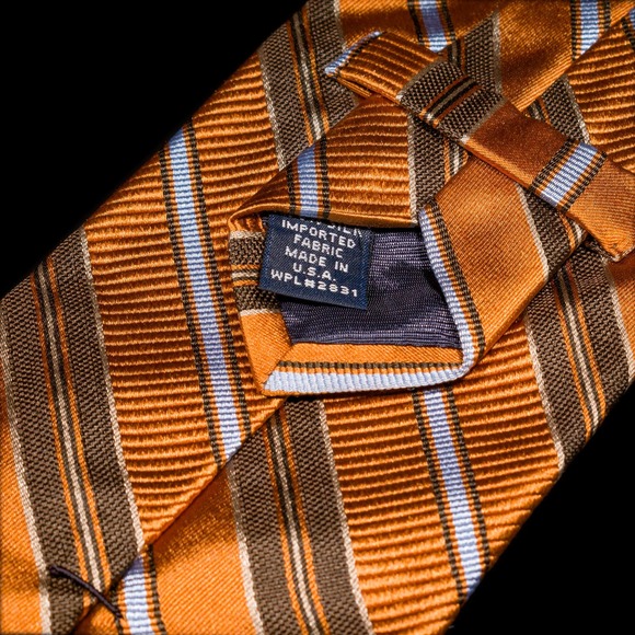 Hart Schaffner Marx Orange Brown Striped 100% Silk Men's Designer Tie - Picture 3 of 5